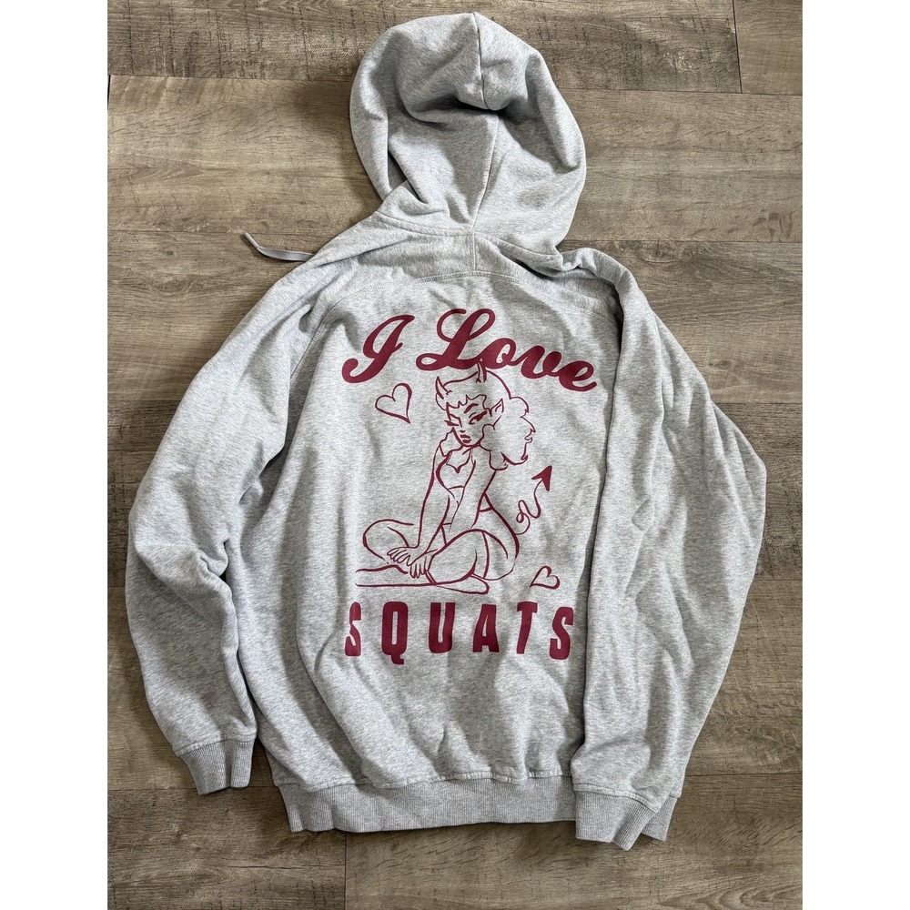 Gymshark I Love Squats Hoodie Gray Oversized Graphic Women's Small